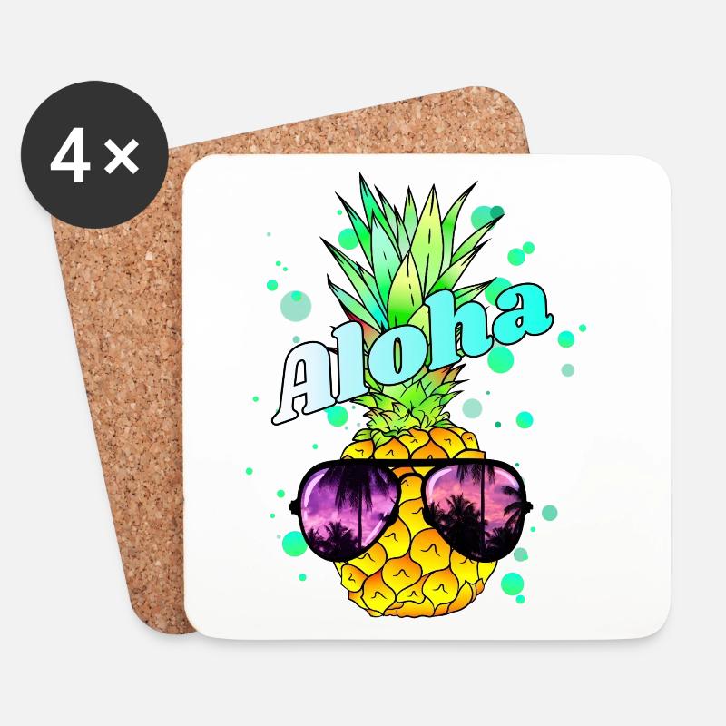 coole Ananas Aloha - Untersetzer (4er-Set) - Weiß