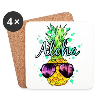 Ananas Aloha - Untersetzer (4er-Set) - Weiß - Vorne