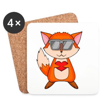 Renard avec lunettes de soleil et cœur - Dessous de verre (lot de 4) - blanc - Devant
