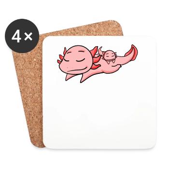 Axolotl Dad with Baby Axolotl - Coasters (set of 4) - white - Front