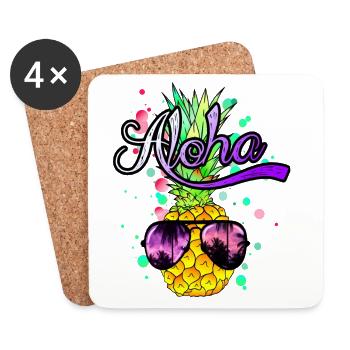 Aloha coole Ananas mit Sonnenbrille - Untersetzer (4er-Set) - Weiß - Vorne