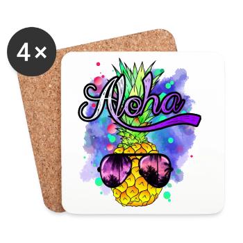 Aloha coole Bunte Ananas - Untersetzer (4er-Set) - Weiß - Vorne