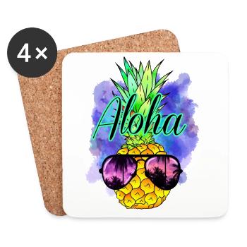 Aloha Ananas - Untersetzer (4er-Set) - Weiß - Vorne