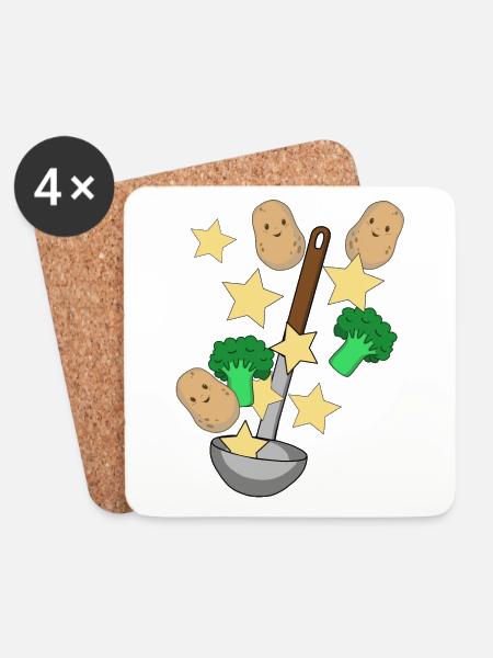 Suppenkelle Kartoffel Gemüse Kochkunst Vegetarisch - Untersetzer (4er-Set) - Weiß