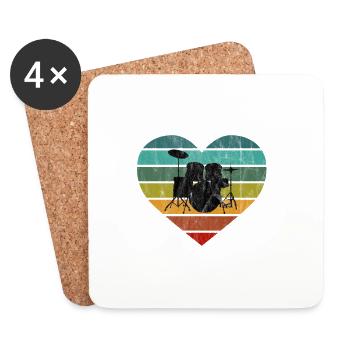 I love drums and drums retro heart - Coasters (set of 4) - white - Front