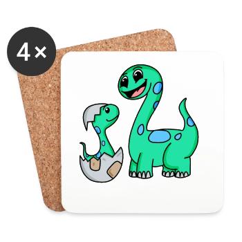 Dinosaurs with Baby Dinosaurs - Coasters (set of 4) - white - Front