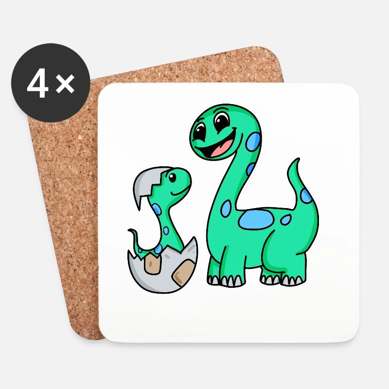 Dinosaurier mit Baby Dinosaurier - Untersetzer (4er-Set) - Weiß