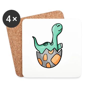 Motif Dino d’oeuf de dinosaure - Dessous de verre (lot de 4) - blanc - Devant