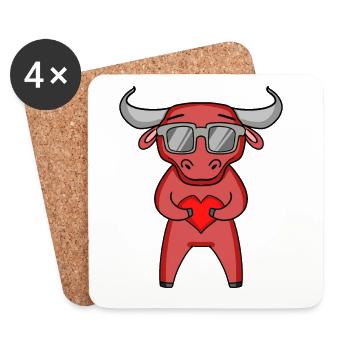 Taureau avec lunettes de soleil et cœur - Dessous de verre (lot de 4) - blanc - Devant