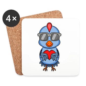 Poulet avec lunettes de soleil et cœur - Dessous de verre (lot de 4) - blanc - Devant