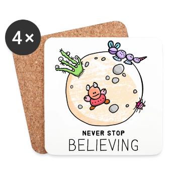 "Never Stop Believing" positiver Spruch mit Aliens - Untersetzer (4er-Set) - Weiß - Vorne