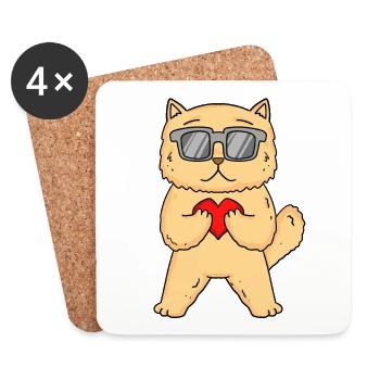 Chat persan avec lunettes de soleil et cœur - Dessous de verre (lot de 4) - blanc - Devant