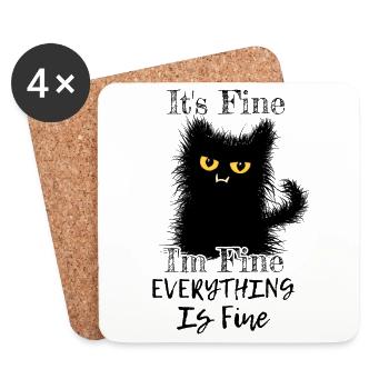 I'm Fine Everything Is Fine Wuschelige Cat - Coasters (set of 4) - white - Front