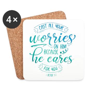 Cast all your worries on him - Coasters (set of 4) - white - Front