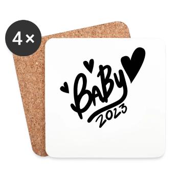Baby 2023 - Geburt Schwanger 2023 Schwangerschaft - Untersetzer (4er-Set) - Weiß - Vorne
