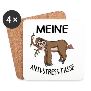 Tasse Faultier Kaffeetasse - Untersetzer (4er-Set) - Weiß - Vorne