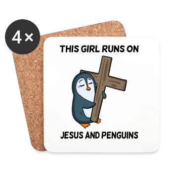 Pinguin und Christentum Kreuz Liebe Mädchen - Untersetzer (4er-Set) - Weiß - Vorne