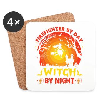 Firefighter by day, witch by night - Coasters (set of 4) - white - Front