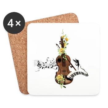 Wunderbare Geige mit Klavier und Blumen. - Untersetzer (4er-Set) - Weiß - Vorne