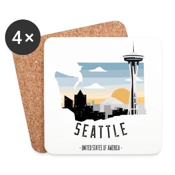 Seattle visuel dessiné - Dessous de verre (lot de 4) - blanc - Devant