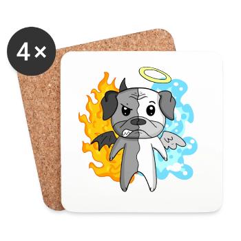 Carlin de chien - Ange et diable - Dessous de verre (lot de 4) - blanc - Devant