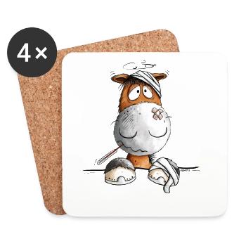 Le cheval malade avec bandage est prêt - Dessous de verre (lot de 4) - blanc - Devant