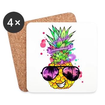 coole Ananas mit Neon Spirale - Untersetzer (4er-Set) - Weiß - Vorne