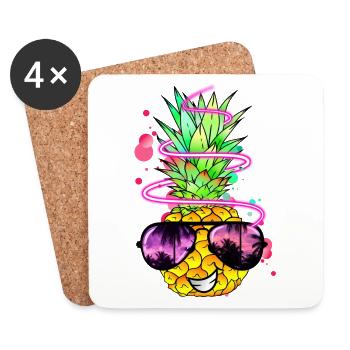 Ananas frais coloré acidulé - Dessous de verre (lot de 4) - blanc - Devant