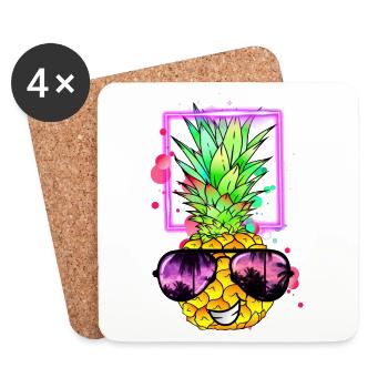 néon rétro ananas frais - Dessous de verre (lot de 4) - blanc - Devant