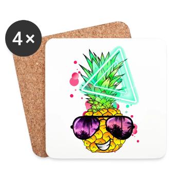 Lustige Ananas Neon Retro - Untersetzer (4er-Set) - Weiß - Vorne