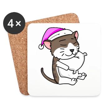Chat race American Wirehair - Dessous de verre (lot de 4) - blanc - Devant