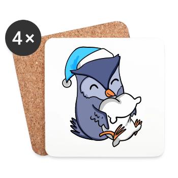 Owl with pillow and sleeping cap - Coasters (set of 4) - white - Front