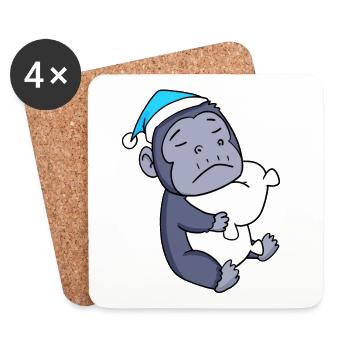 Gorille avec oreiller et bonnet de couchage - Dessous de verre (lot de 4) - blanc - Devant