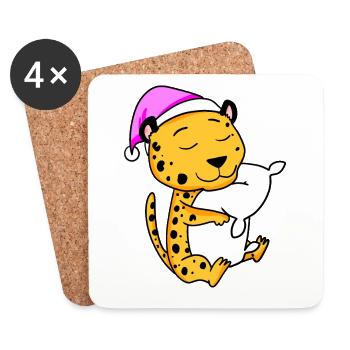 Guépard avec oreiller et bonnet de couchage - Dessous de verre (lot de 4) - blanc - Devant