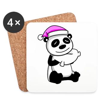 Panda avec oreiller et bonnet de couchage - Dessous de verre (lot de 4) - blanc - Devant