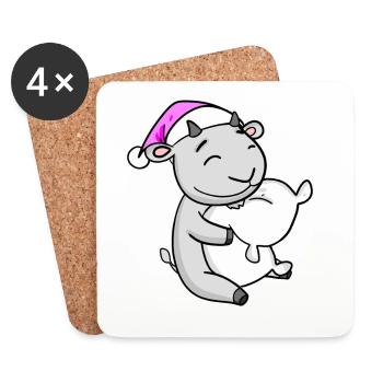 Goat with pillow and sleeping cap - Coasters (set of 4) - white - Front