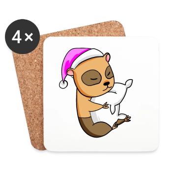 Guinea pig with pillow and sleeping cap - Coasters (set of 4) - white - Front