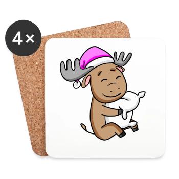 sweet moose with pillow and sleeping cap - Coasters (set of 4) - white - Front