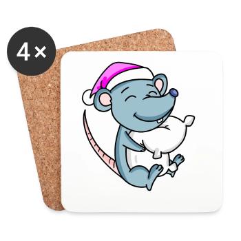 Souris avec oreiller et bonnet de couchage - Dessous de verre (lot de 4) - blanc - Devant