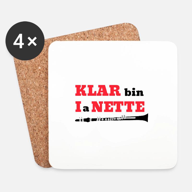 KLAR bin I a NETTE Klarinette Wortspiel - Untersetzer (4er-Set) - Weiß