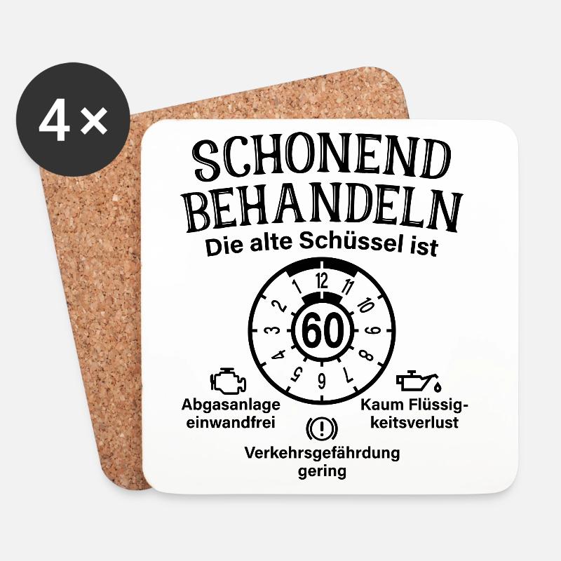 Schonend Behandeln 60. Geburtstag Alte Schüssel 60 - Untersetzer (4er-Set) - Weiß