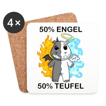 Nilpferd - Engel und Teufel - Untersetzer (4er-Set) - Weiß - Vorne