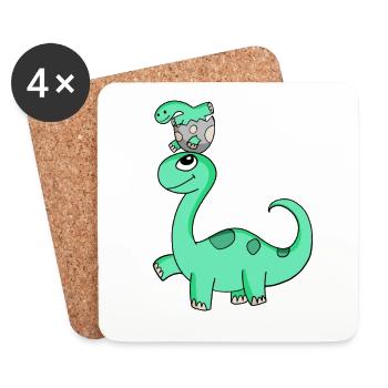 Dinosaurs with Baby Dinosaurs - Coasters (set of 4) - white - Front