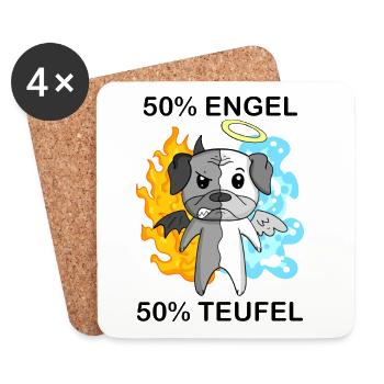 Hund Mops - Engel und Teufel - Untersetzer (4er-Set) - Weiß - Vorne