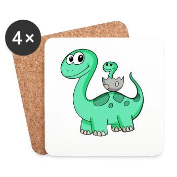 Dinosaurs with Baby Dinosaurs - Coasters (set of 4) - white - Front