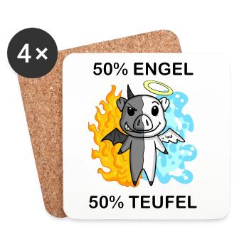 Schwein - Engel und Teufel - Untersetzer (4er-Set) - Weiß - Vorne