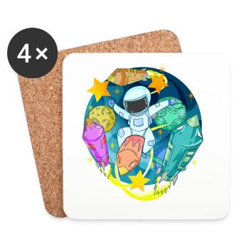 Astronaute dans l’espace avec des fusées - Dessous de verre (lot de 4) - blanc - Devant