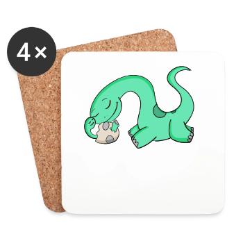 Dinosaurs with Baby Dinosaurs - Coasters (set of 4) - white - Front