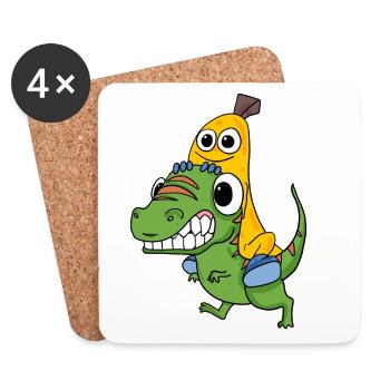 Dinosaures et bananes - Dessous de verre (lot de 4) - blanc - Devant