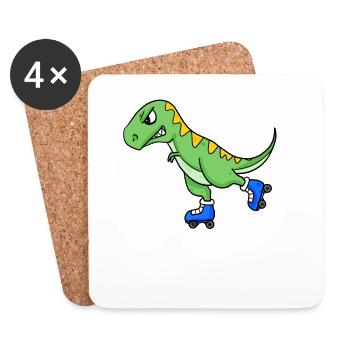 Patinage de dinosaures - Dessous de verre (lot de 4) - blanc - Devant